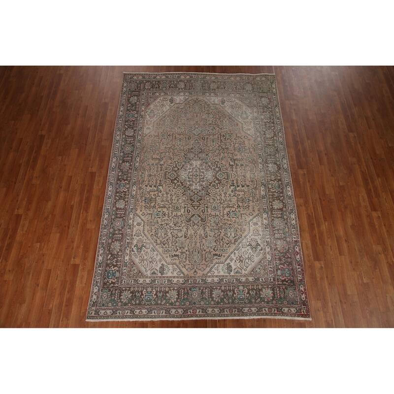 Handmade Distressed Tabriz Persian Rug Antique Living Room Wool Carpet - 6'5" x 9'7"