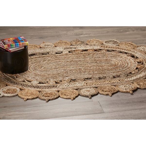 Shop Lr Home Natural Jute Dazzling Geometric Rug Overstock 21418537 Tan White 7 X 9 Oval