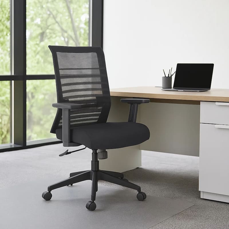 Zara Rolling Task Chair, Black Mesh, Adjustable Arms and Tilt Tension
