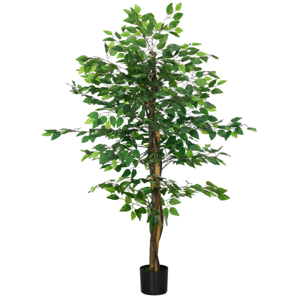 5ft Artificial Ficus with Pot, Indoor Outdoor Fake Plant