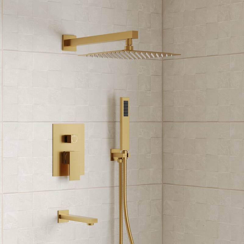 GRANDJOY 10" 3-in-1 Shower System with Rainfall Head, Handheld and Tub Spout, Pressure Balance Valve