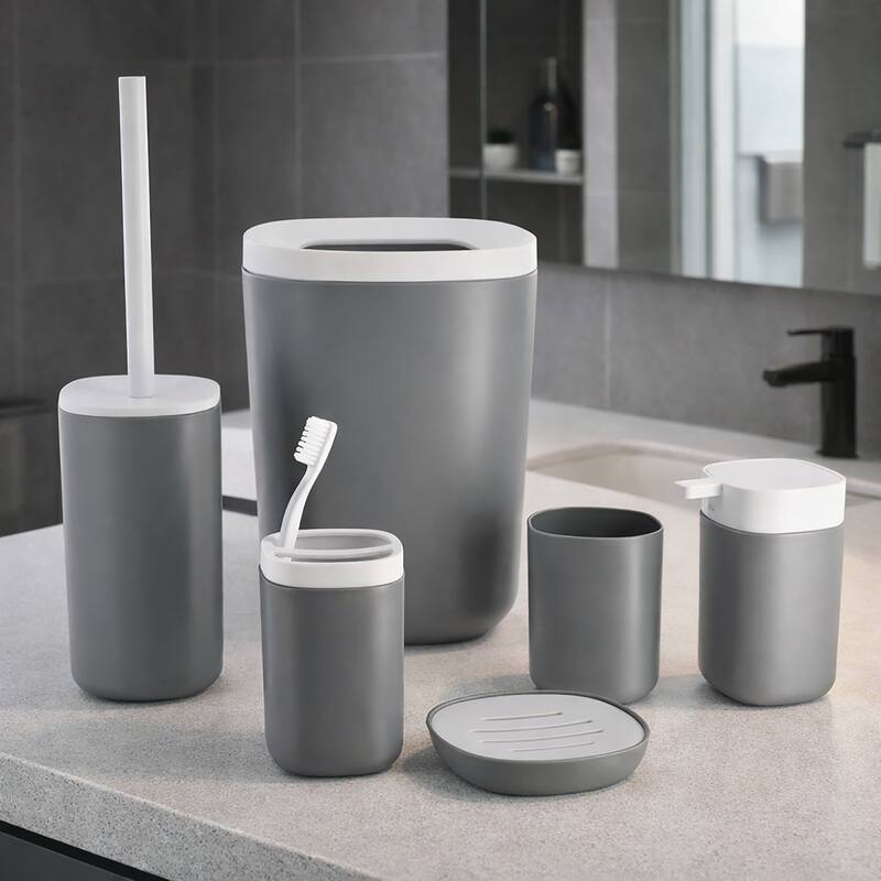 6-Piece Bathroom Accessories Set Modern Design - Gray
