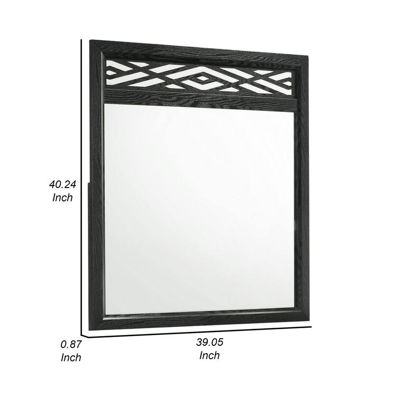 Kira 22 x 40 Dresser Mirror, Geometric Design, Rubberwood, Black Finish