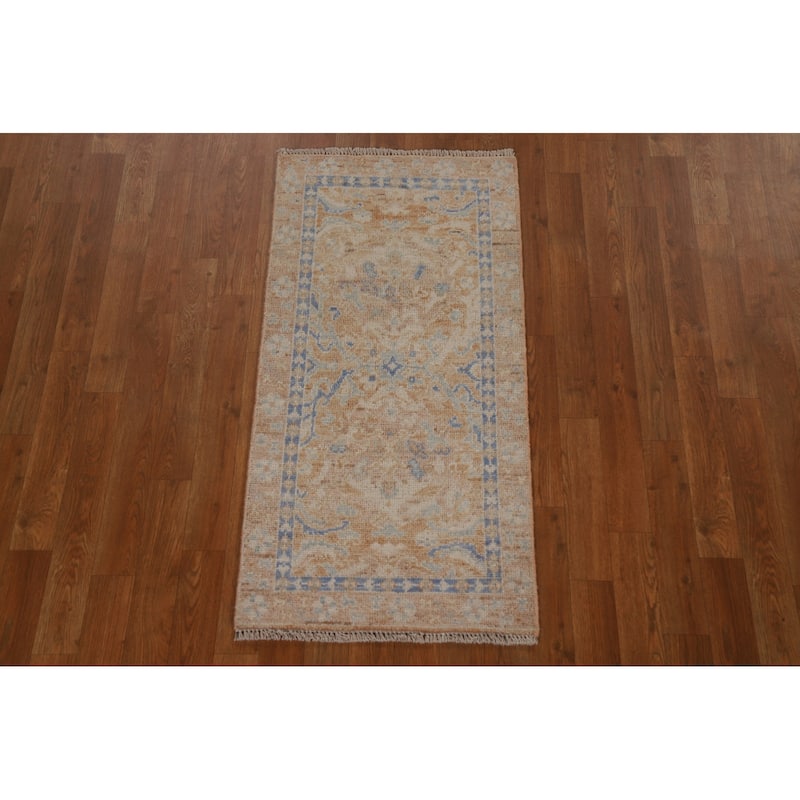 Vegetable Dye Oushak Turkish Oriental Wool Rug Handmade Foyer Carpet - 1'10" x 3'9"