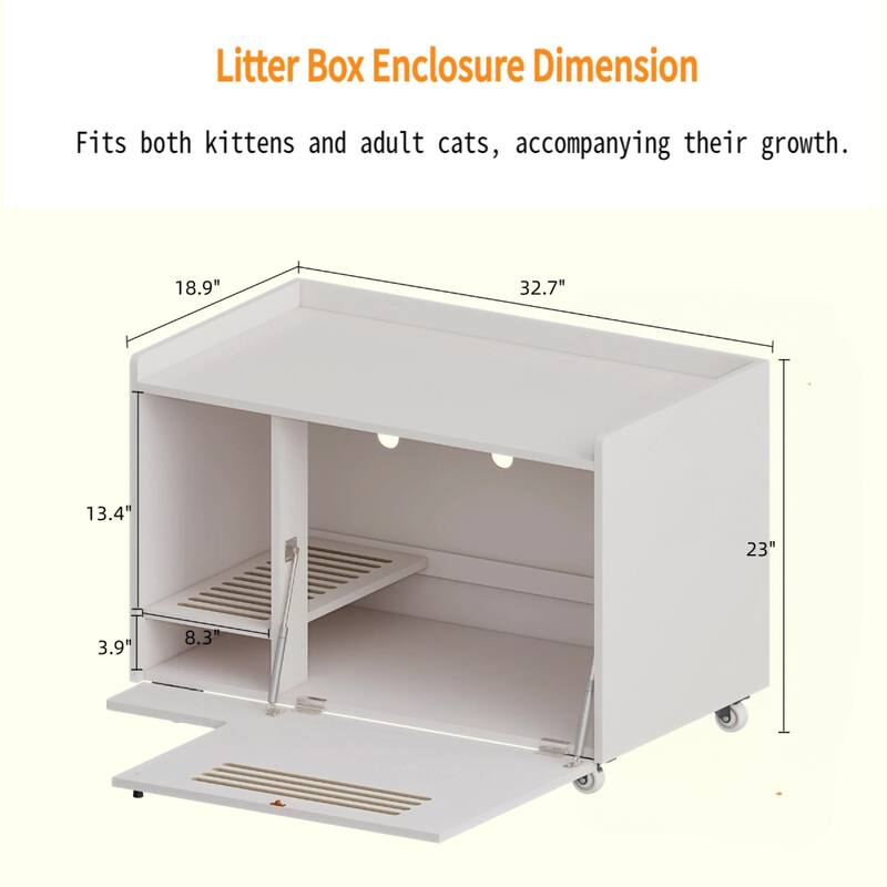 Cat Litter Box Enclosure, Hidden Litter Box Furniture with Wheels, Pet House Decorative Side End Table