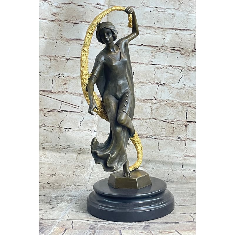 Scarf Dancer Pure Bronze Art Deco Dancer Signed Guirande Hot Cast Figurine Gilt