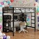 preview thumbnail 2 of 30, Industrial Modern Full Size Metal Loft Bed with Built-in Desk and Shelves, Space-saving Functionality, High Security, Black