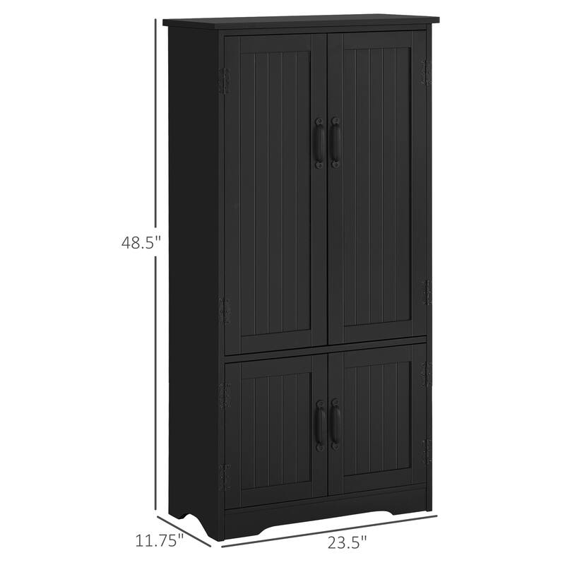 48.5" Tall Black Kitchen Pantry Cabinet with 4 Doors and Adjustable Shelves for Garage or Bathroom