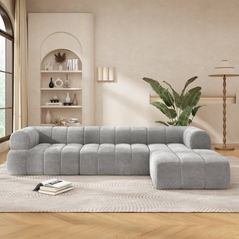 122" Modern L-Shaped Sectional Sofa, 2-Piece Set, Gray, Foam & Polyester