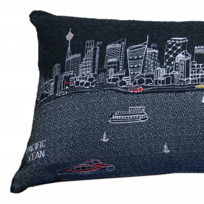 HomeRoots 46" Black Sydney Nighttime Skyline Lumbar Decorative Pillow