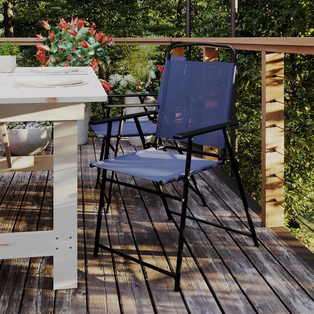 Set of 2 All-Weather Textilene Patio Sling Chairs with Armrests