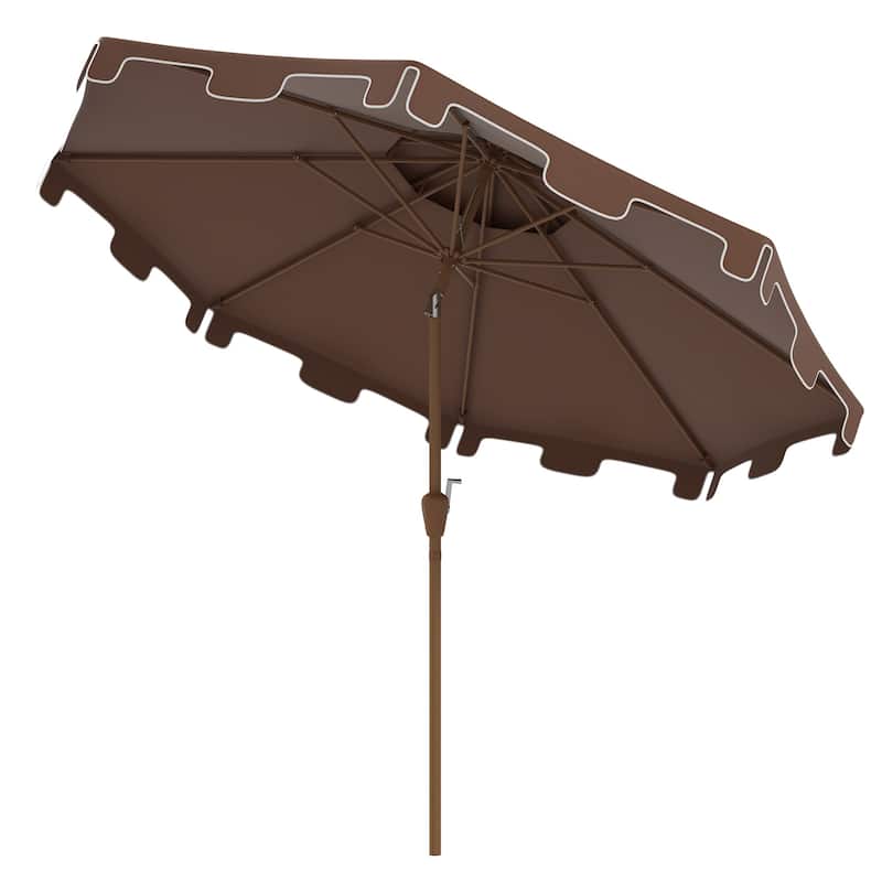 9' Umbrella with Push Button Tilt and Crank,Double Top Ruffled,8 Ribs