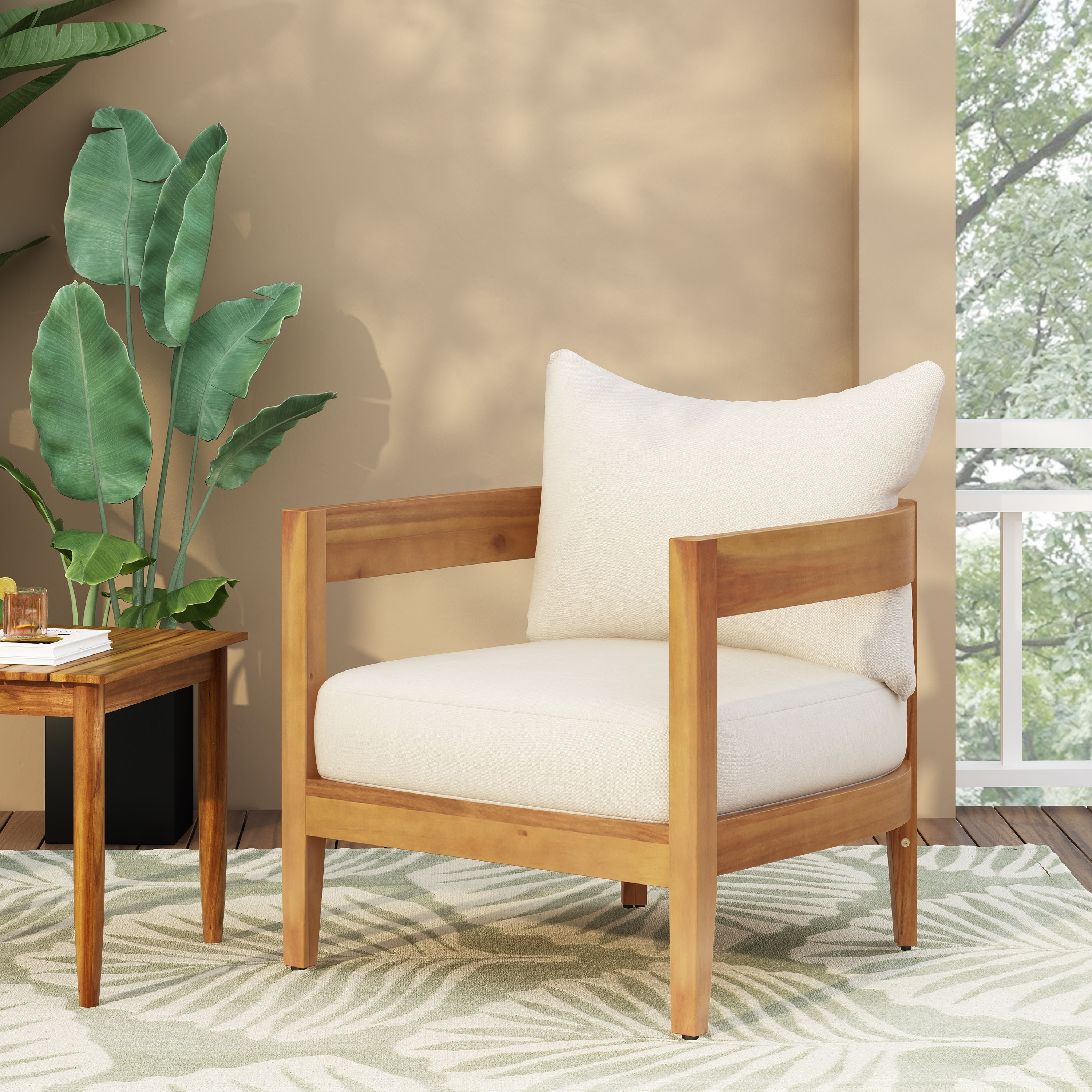 Brooklyn Acacia Wood Outdoor Club Chair with Cushions by Christopher Knight Home