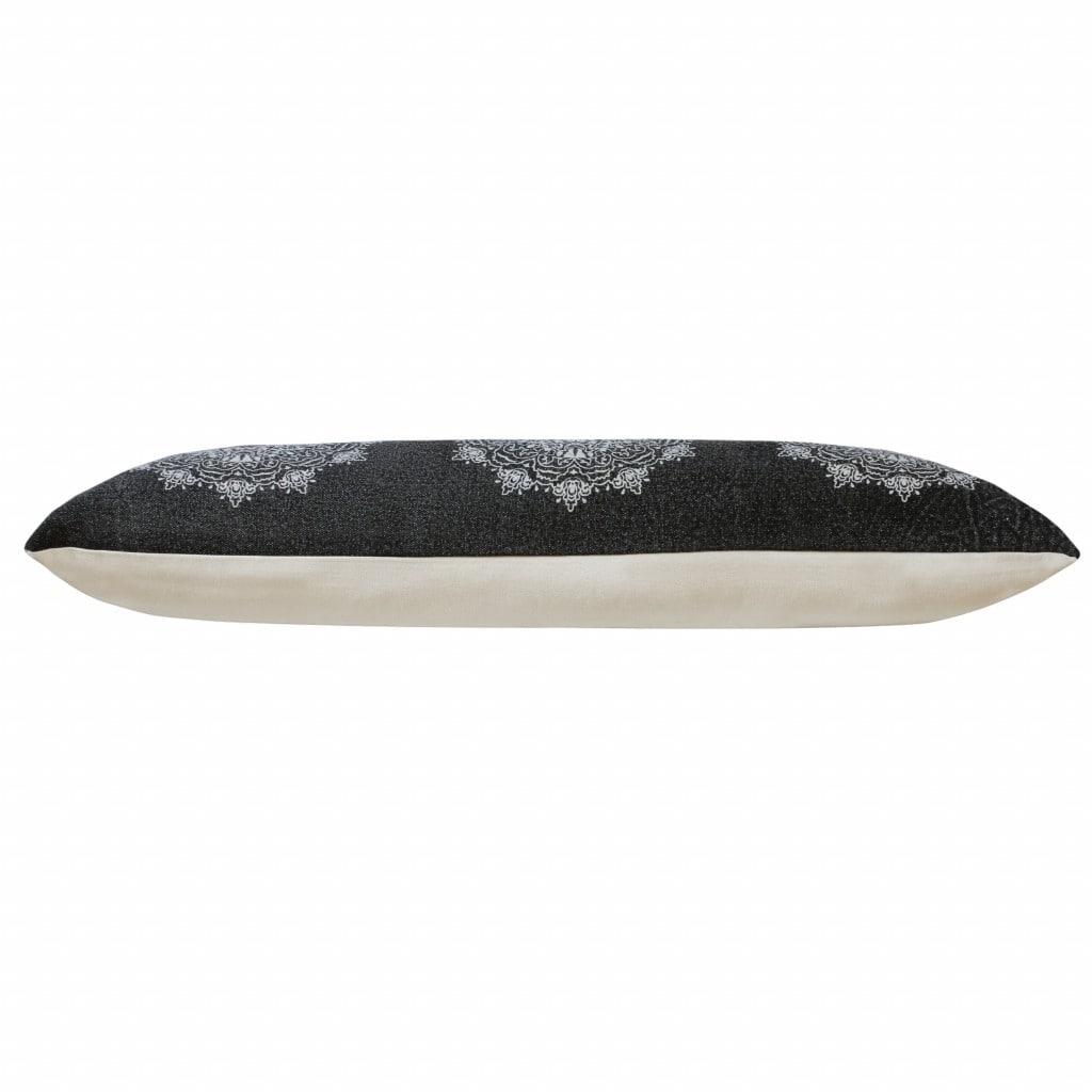 HomeRoots 14" X 36" Jet Black And White 100% Cotton Geometric Zippered Pillow