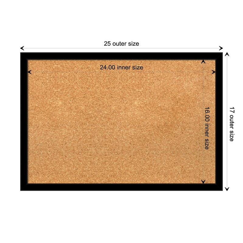 Jet Black Framed Natural Corkboard Bulletin Board - Board Size 24x16