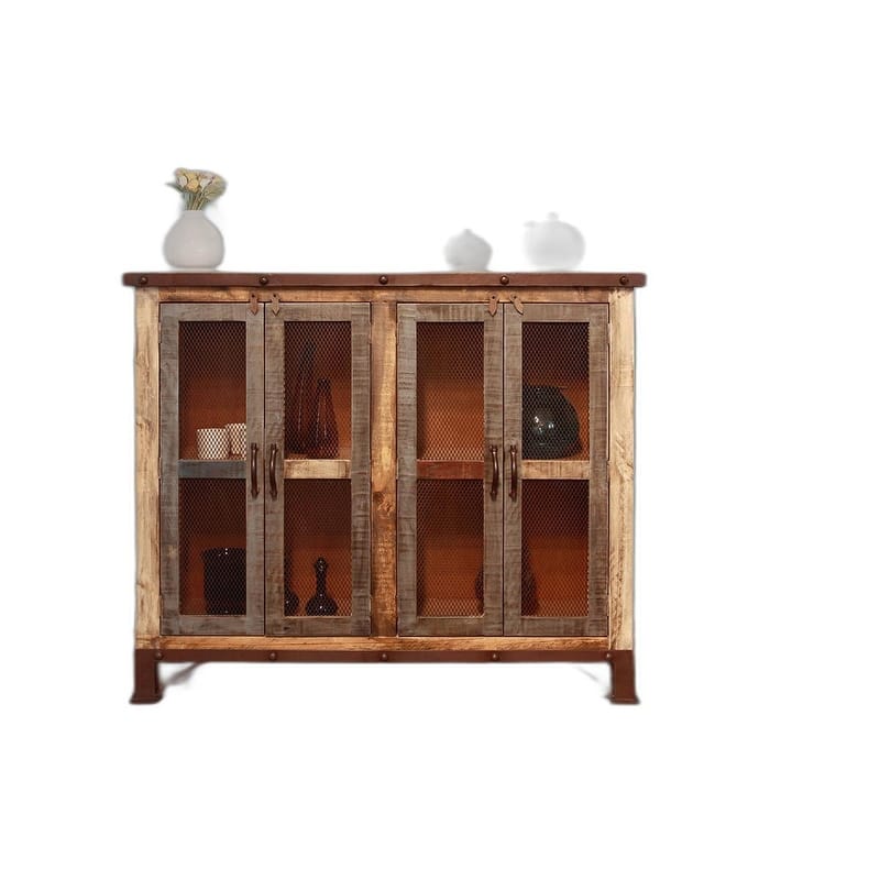 HomeRoots 49" Brown Solid and Manufactured Wood Distressed Buffet Table - 48.50 in. x 42.25 in. x 15.50 in.