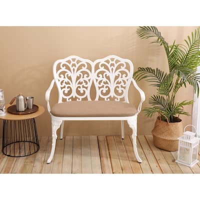 Patio Garden Bench Metal Park Bench Cast Aluminum Outdoor Furniture With Floral Rose For Patio (Excluding the table)