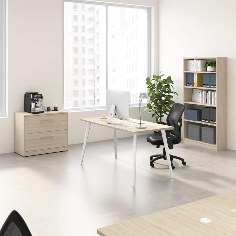 Bush Business Furniture Vista 60W Desk with File Cabinet, Bookcase - Natural Elm