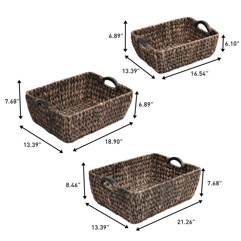 Astor Handwoven Water Hyacinth Nesting Storage Baskets, Wood Handles (Set of 3)