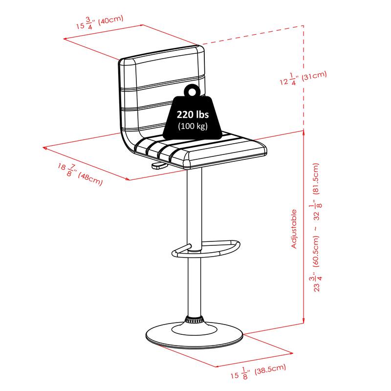 Adjustable Swivel Stool, Black and Espresso - 15.75"W x 19.34"D x 35.70" to 43.94"H