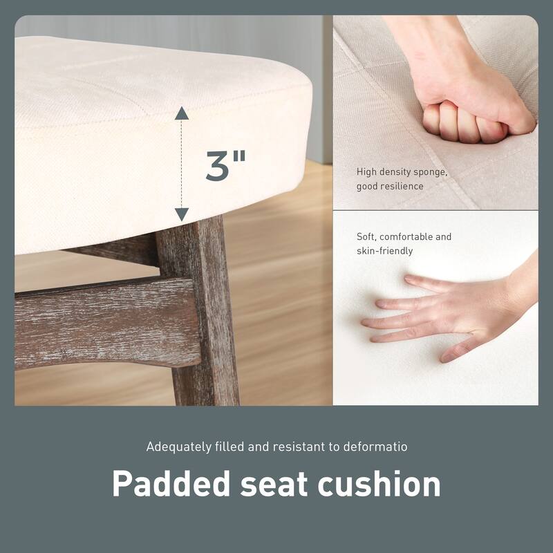 24 Inch Solid Wood Barstools with Linen / PU Leather Fabric Cushion, Set of 2