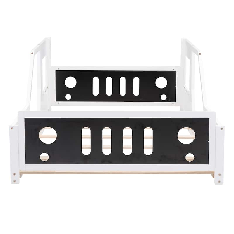 Classic Car-Shaped Twin/Full Bed for Kids, Blue/White, Pine Wood, Easy Assembly