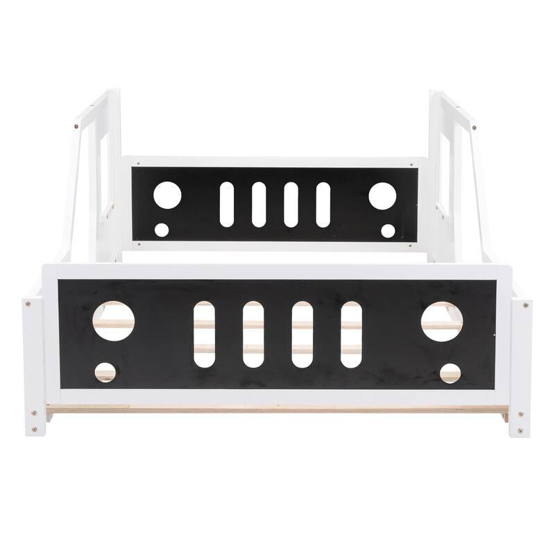 Full Size Classic Car-Shaped Wooden Platform Bed Frame with Wheels, Windows, Fun and Playful Design for Kids, for Bedroom