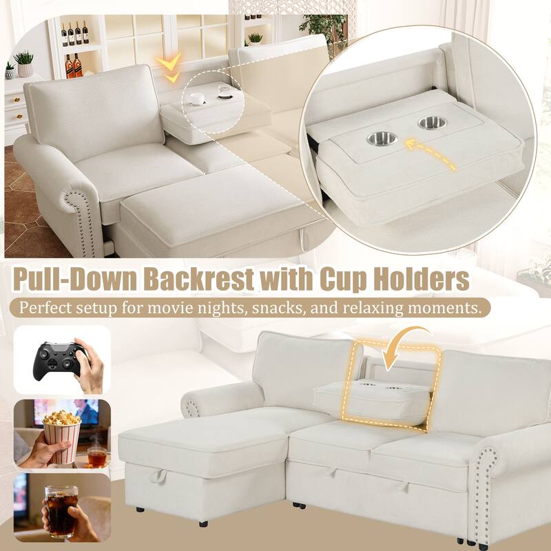 Roomfitters 95" Convertible Sectional Sleeper Sofa L-Shaped Couch with Storage Chaise and Pull Out Bed for Living Room