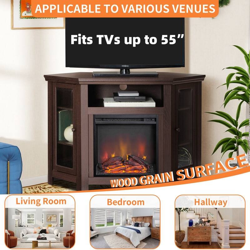 58-60" Fireplace TV Stand for 55-65" TVs w/ 18-23" Insert Farmhouse/Modern/Rustic Barn/Glass Doors Espresso/Grey/Brown/White Oak