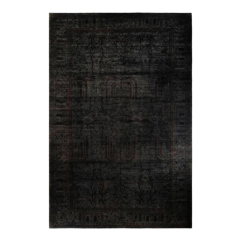 Overton Hand Knotted Wool Vintage Inspired Modern Contemporary Overdyed Gray Area Rug - 11' 9" x 18' 1"