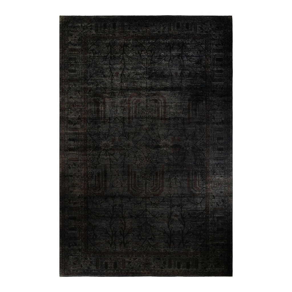 Overton Hand Knotted Wool Vintage Inspired Modern Contemporary Overdyed Gray Area Rug - 11' 9" x 18' 1"