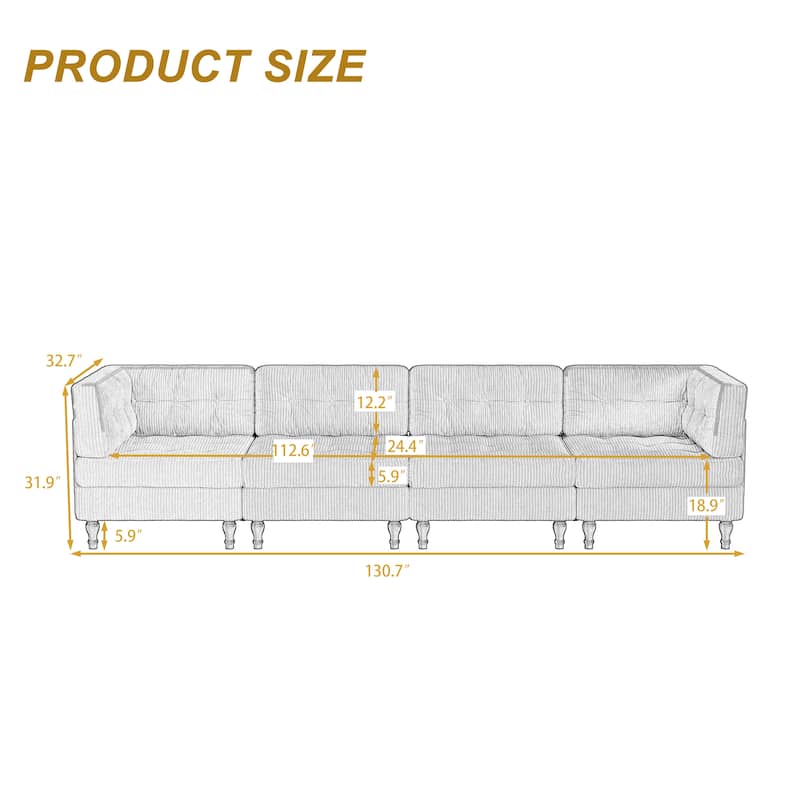 Oversized Modular Sectional Corduroy Fabric Tufted Sofa