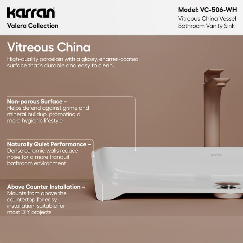 Karran Valera 24" Vitreous China Vessel Bathroom Sink in White