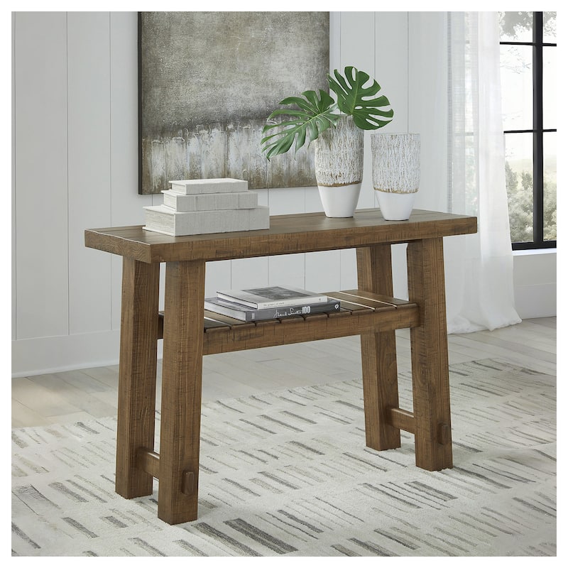 Signature Design by Ashley Mackifeld Brown/Beige Sofa Table - 48" W x 18" D x 33.25" H - Veneer - 48" W x 18" D x 33.25" H - Warm Brown