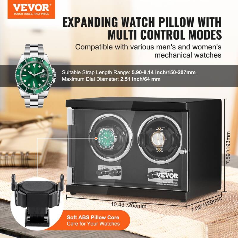 VEVOR Watch Winder with 1-8 for Men's and Women's Automatic Watches with Super Quiet Japanese Mabuchi Motors LED Lights