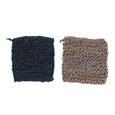 Square Jute Crocheted Pot Holder, 2 Colors