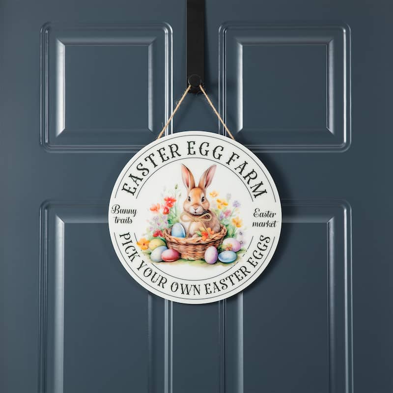 Glitzhome 11.75"D Easter Wooden & Epoxy Bunny Round Wall/Door Hanger