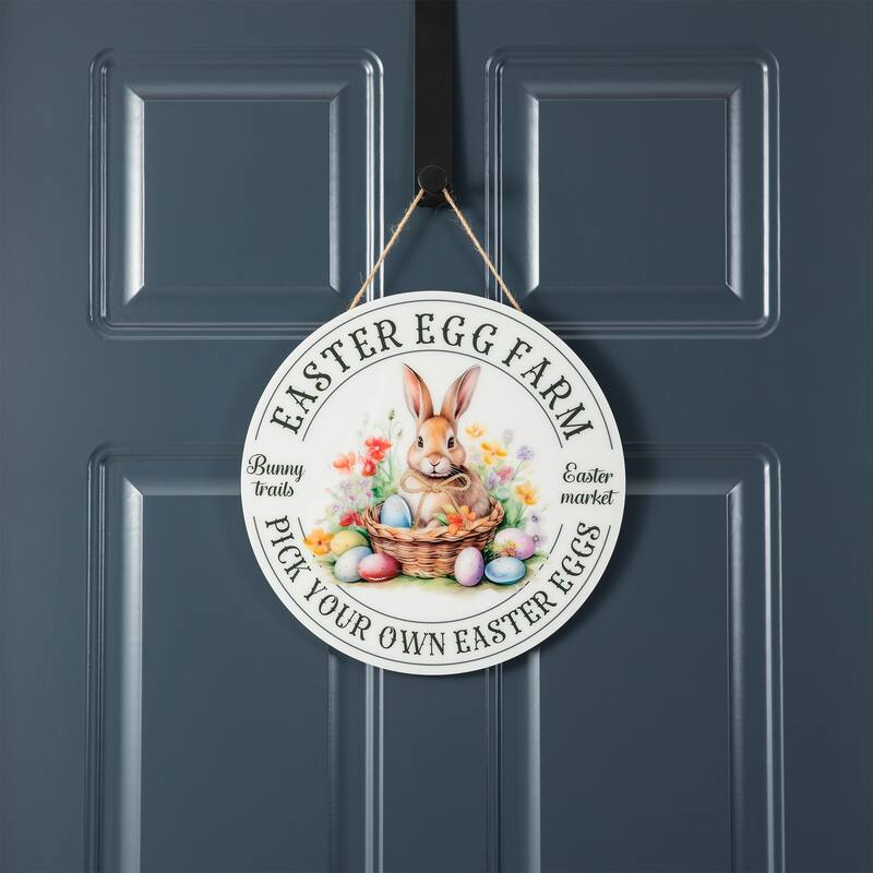 Glitzhome Easter Bunny Door Hanger with Eggs Tulip Teardrop Carrot Spring Wall Decor