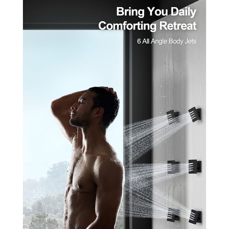 GRANDJOY Thermostatic Shower System Rainfall 12" Ceiling Mount Shower Faucet Digital Display Body Jets Handheld Shower Head