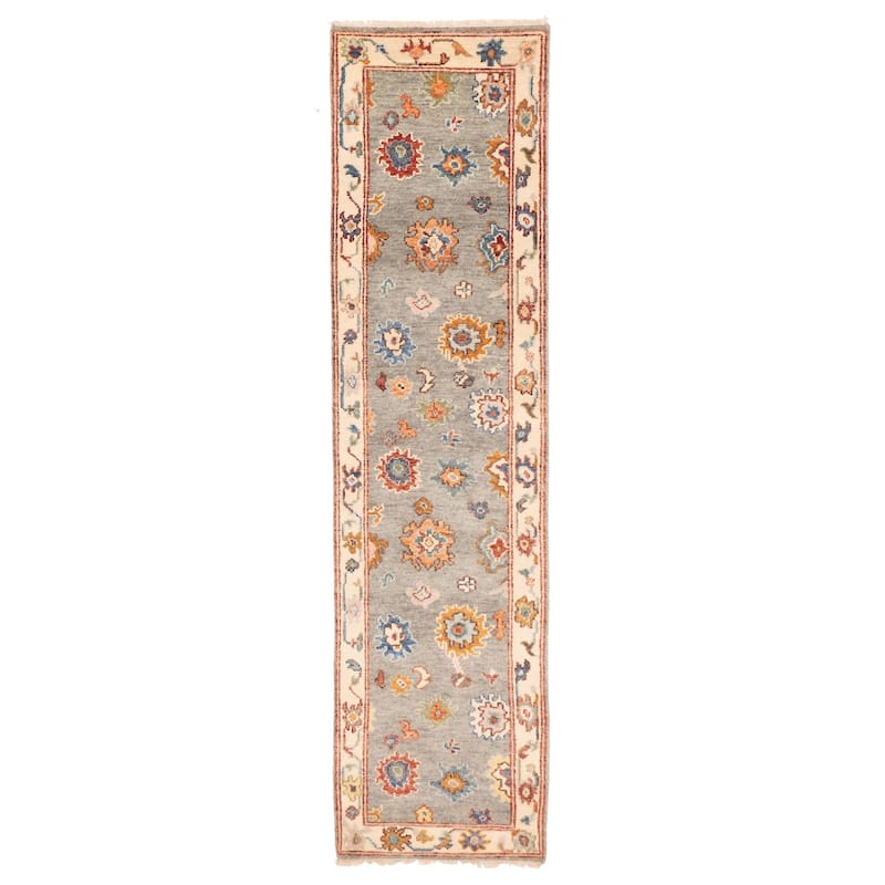 ECARPETGALLERY Hand-knotted Modern Oushak Sage Wool Rug - 2'6 x 10'7