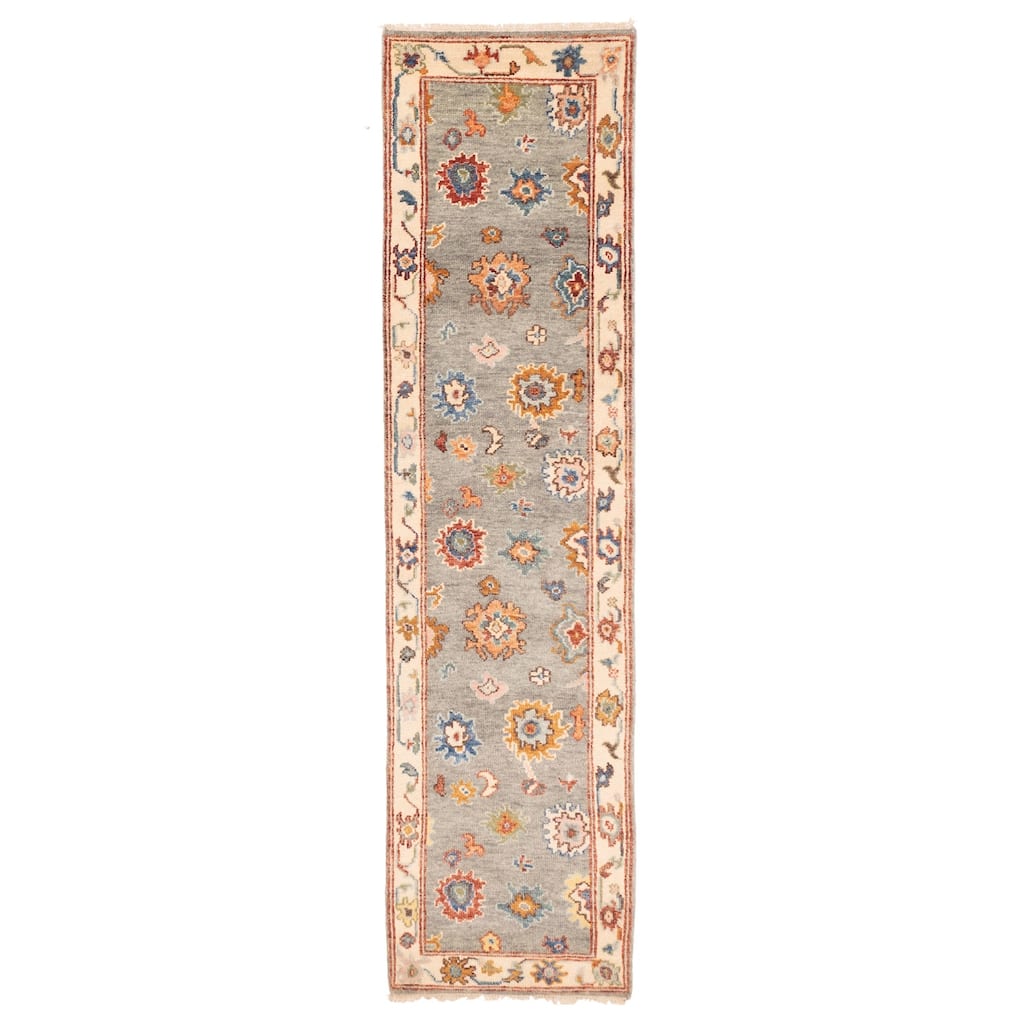 ECARPETGALLERY Hand-knotted Modern Oushak Sage Wool Rug - 2'6 x 10'7