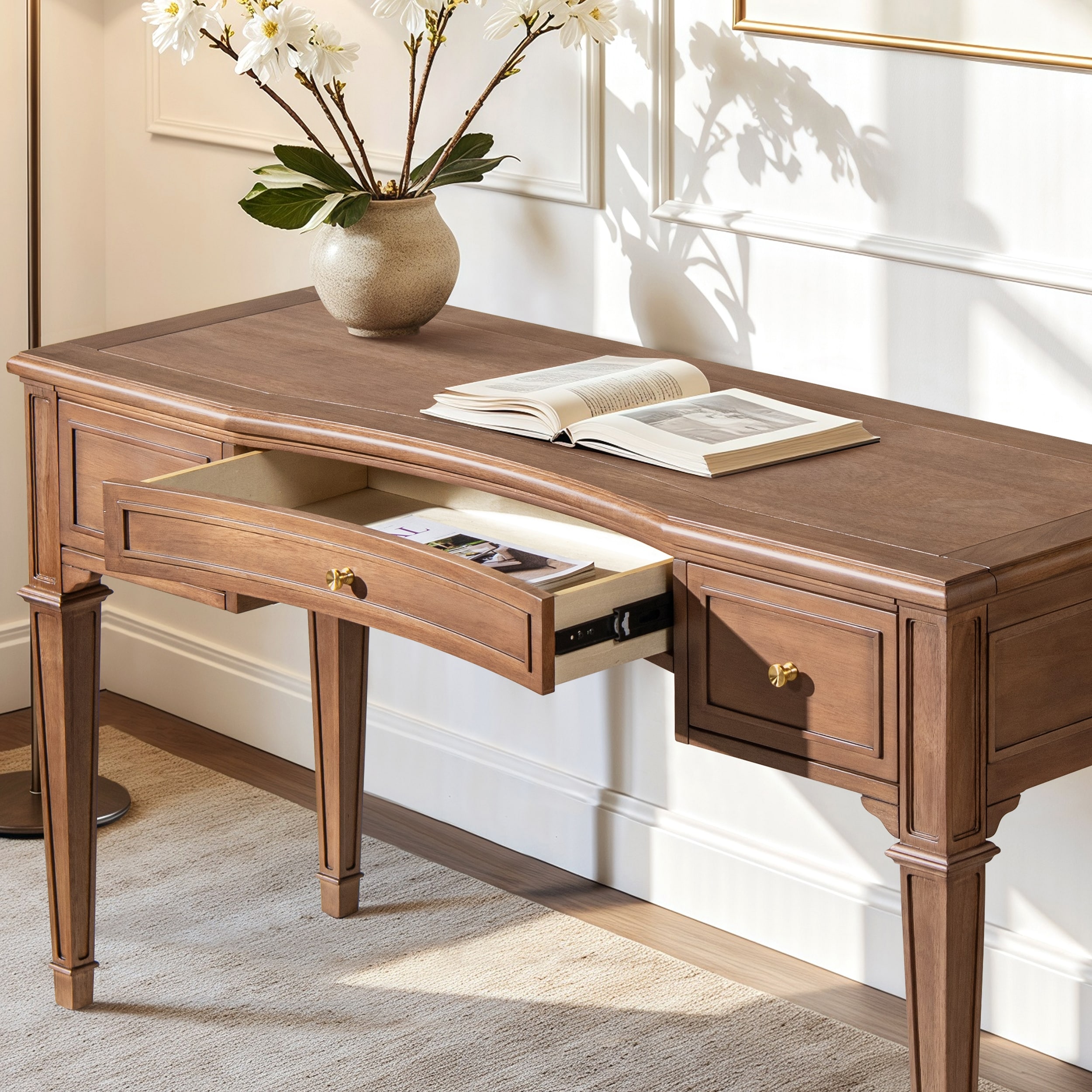 Jennifer Taylor Home Dauphin 55" Solid Wood 3-Drawer Gold Accent Executive Desk