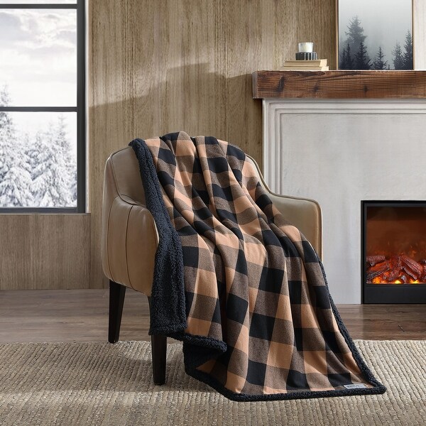 Eddie Bauer Cotton Flannel/Shearling Reverse Throw Blanket - On