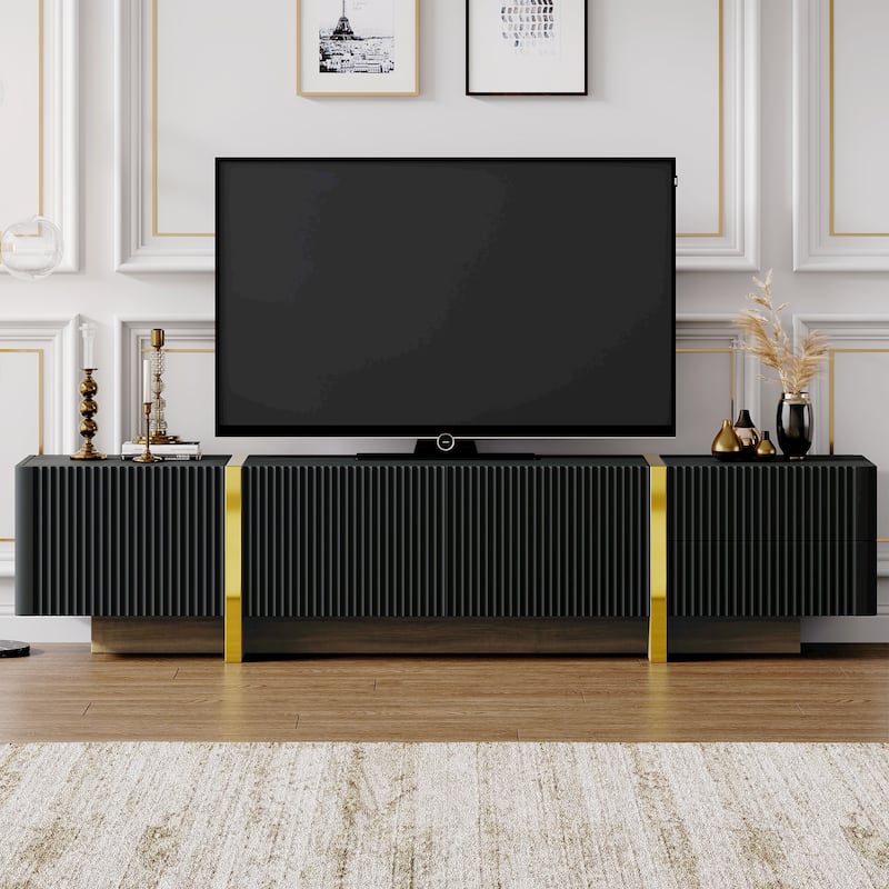 74" TV Stand with Cabinets, Drawers & Gold Legs for TVs Up to 80"