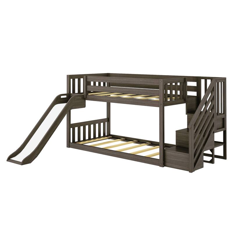Max and Lily Classic Low Bunk with Stairs, Easy Slide and Curtain