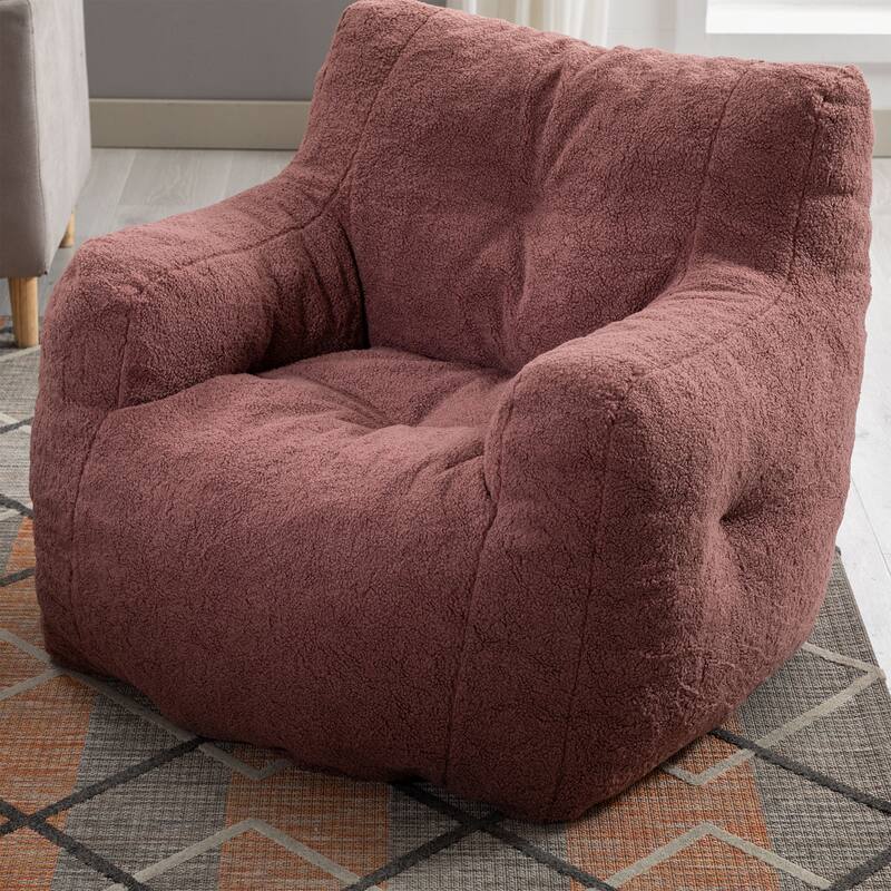 Soft Tufted Foam Bean Bag Chair With Teddy Fabric