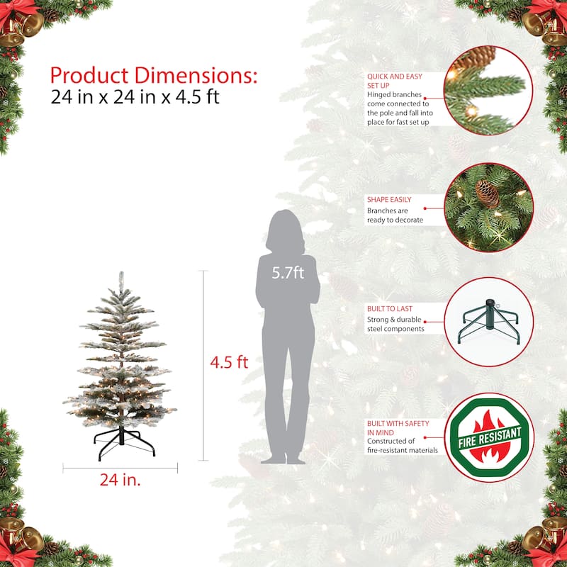 Puleo International 4.5 Pre-Lit Flocked Fir Artificial Tree