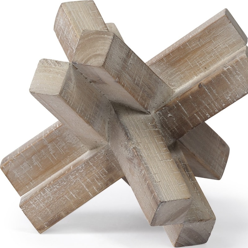 HomeRoots 6" Brown Solid Wood Abstract Geometric Tabletop Sculpture