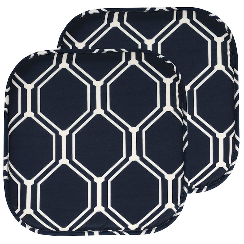 Mirage Memory Foam Chair Pads - Navy/White - Set of 2