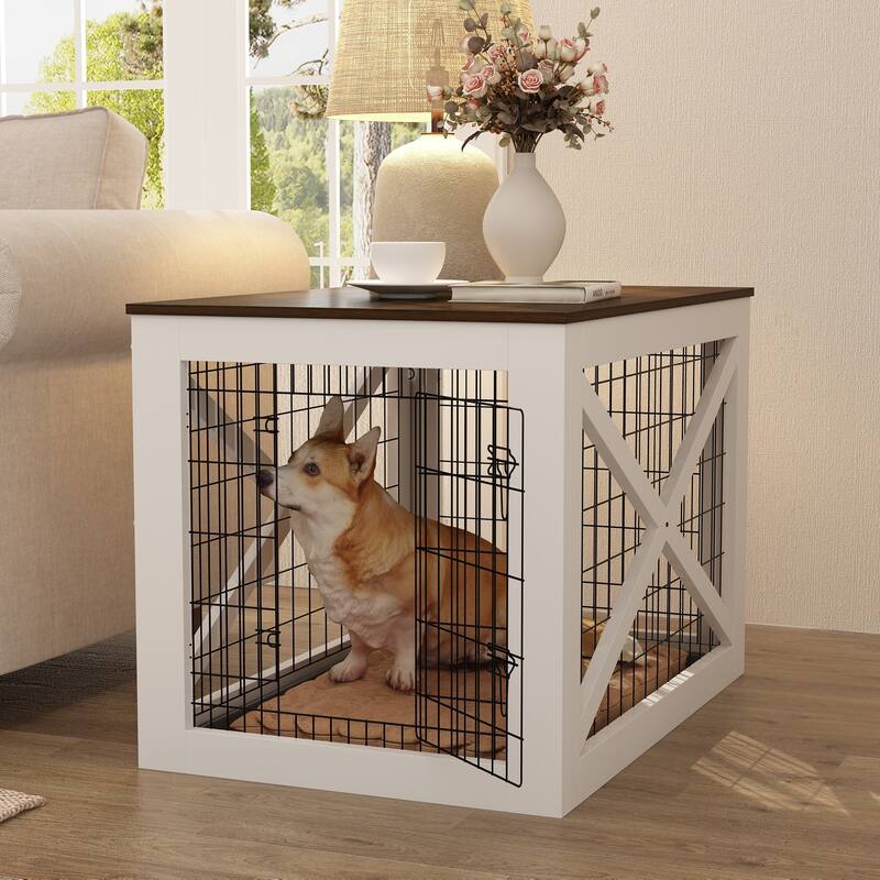 Chic Pet Cage Coffee Table, Wooden Top & Black Metal Frame Stylish Living Rooms